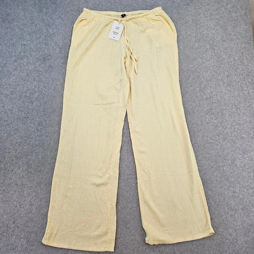 H&M DIVIDED | Yellow Linen Blend Wide Leg Drawstring Pants Size S NEW